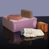 Best skincare gift set, exfoliating soap bag with four handmade natural soaps